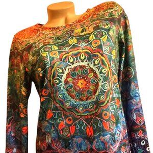 NEW Women'S Bohemian Gradient Floral Print Long Sleeve T-Shirt Sz S